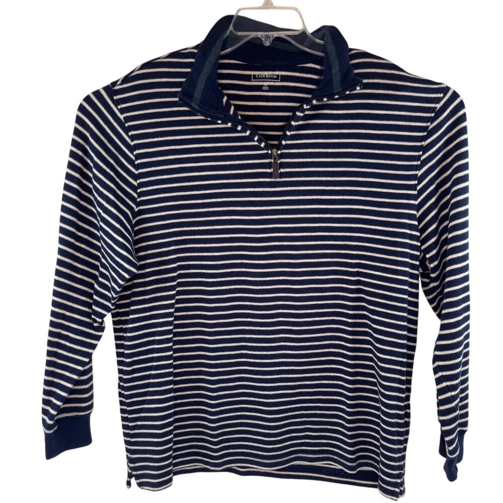Club Room Navy/White Striped Half-Zip Pullover Sweater XL 60% Cotton 40% Poly